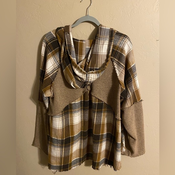 POL Women's Checkered Hoodie - Brown, Tan, White - Picture 2 of 3